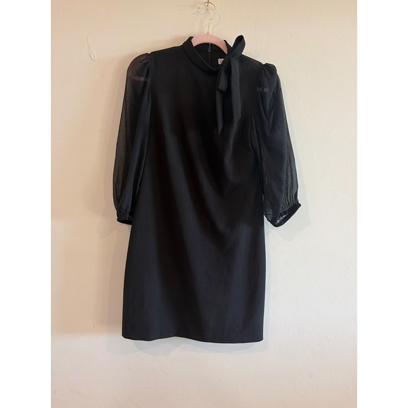 Calvin Klein Dresses & Skirts - Calvin Klein Black Mock Neck Tie Bow Sheer Sleeve Shift Dress CD3C1P2X Size 4
